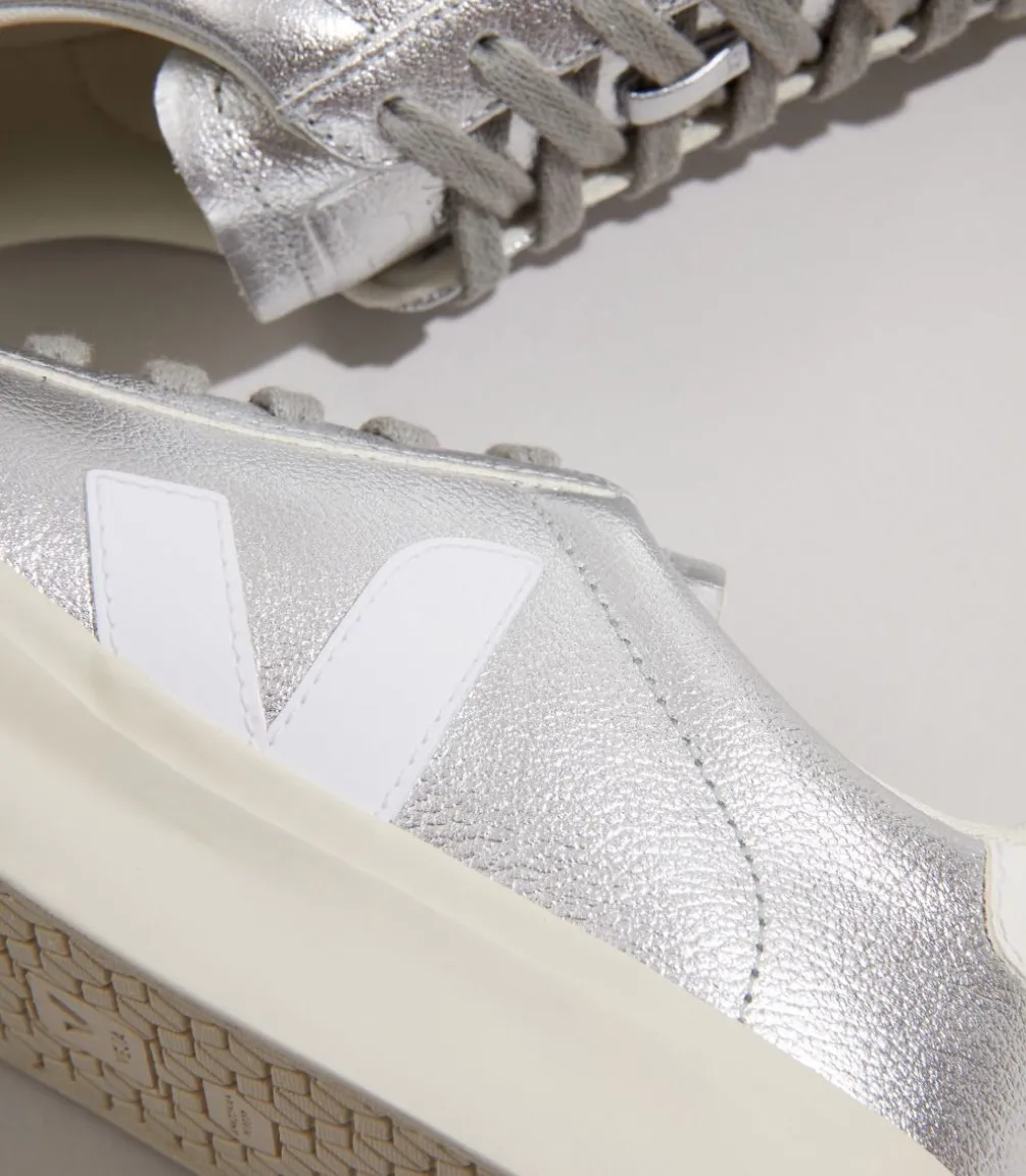 CAMPO LEATHER SILVER WHITE<VEJA Cheap