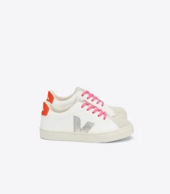 ESPLAR LACES LEATHER WHITE SILVER ORANGE FLUO<VEJA Cheap