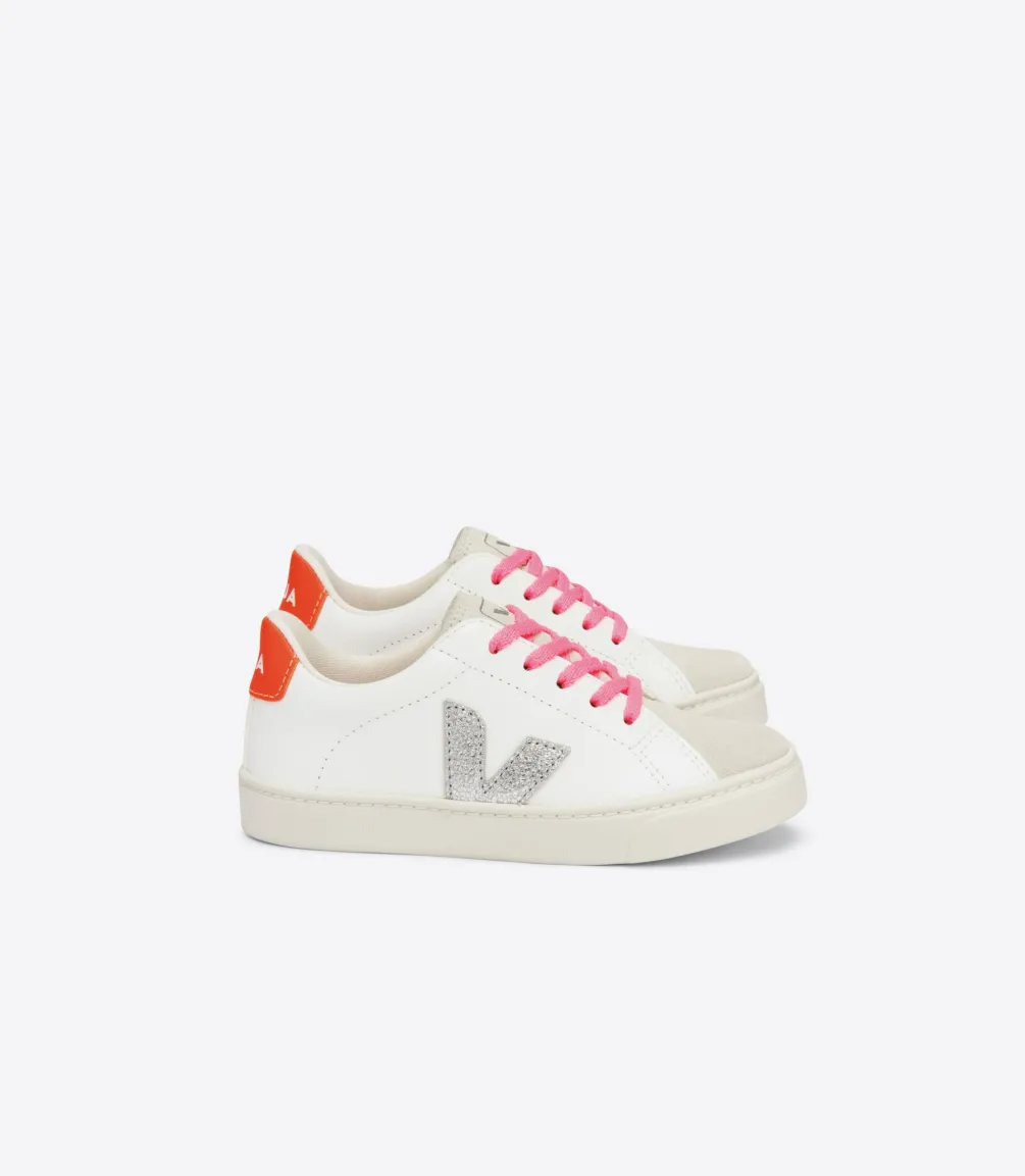 ESPLAR LACES LEATHER WHITE SILVER ORANGE FLUO<VEJA Cheap
