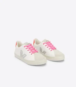 ESPLAR LACES LEATHER WHITE SILVER ORANGE FLUO<VEJA Cheap