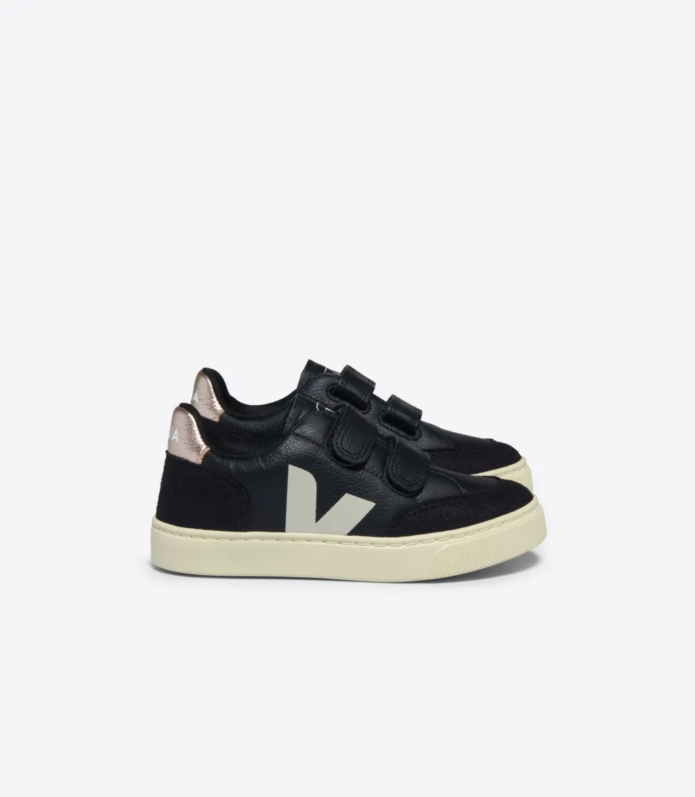 V-12 LEATHER BLACK WHITE PLATINE<VEJA Clearance