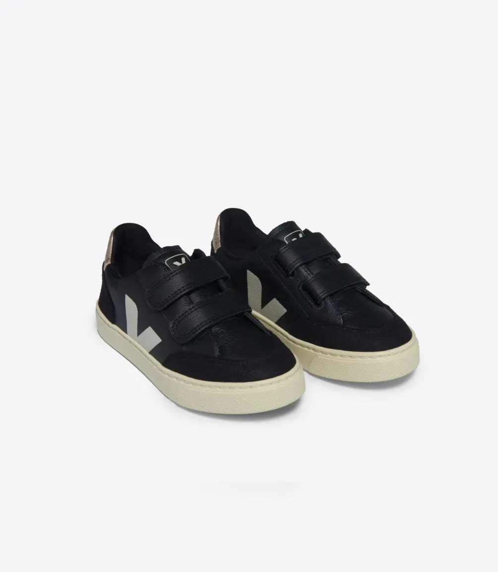 V-12 LEATHER BLACK WHITE PLATINE<VEJA Clearance