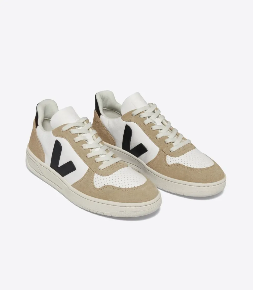 V-10 LEATHER WHITE BLACK SAHARA<VEJA Fashion