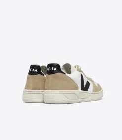 V-10 LEATHER WHITE BLACK SAHARA<VEJA Fashion